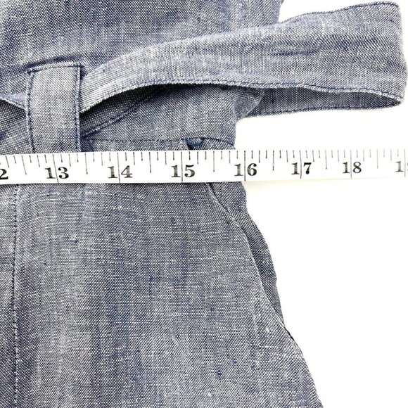 St. Tropez West Jumpsuit Women's 12 Blue Chambray 100% Linen Wide Leg Belted - Picture 9 of 16